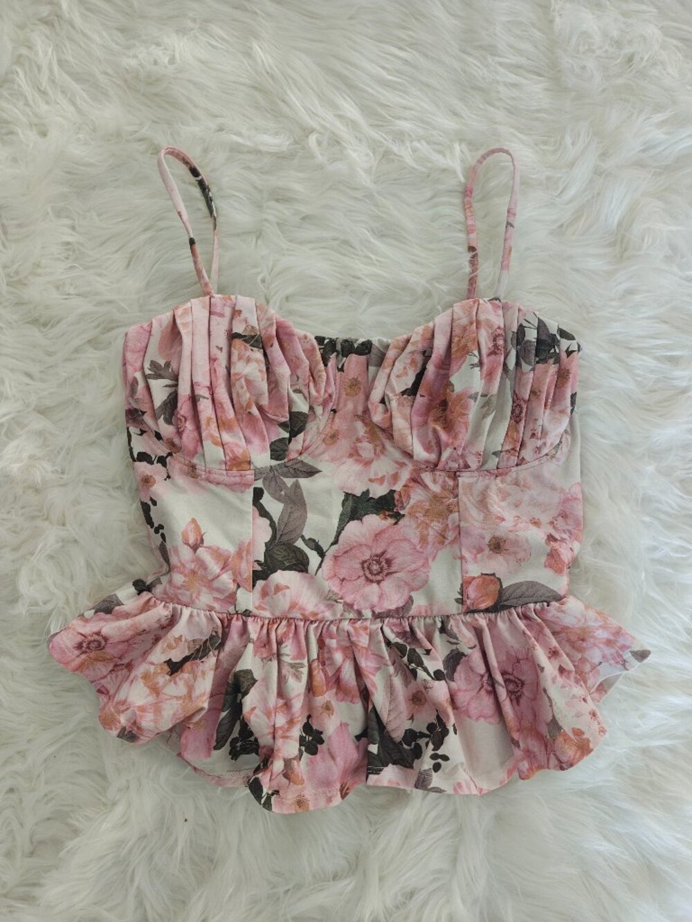 Express Pink Floral Cropped Tank, Size Medium